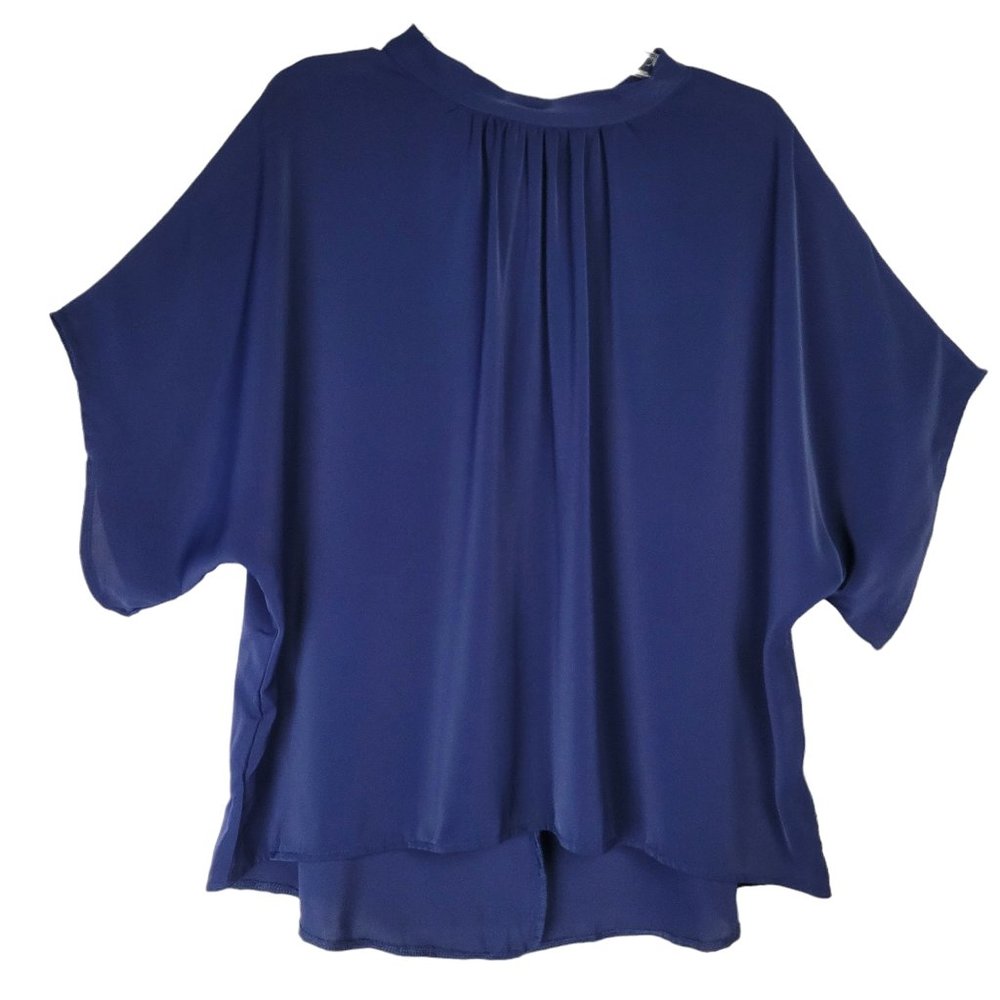 Verdusa Women's XXL Top Blouse Ties At Neck Keyhole Short Sleeve Casual Blue NWT